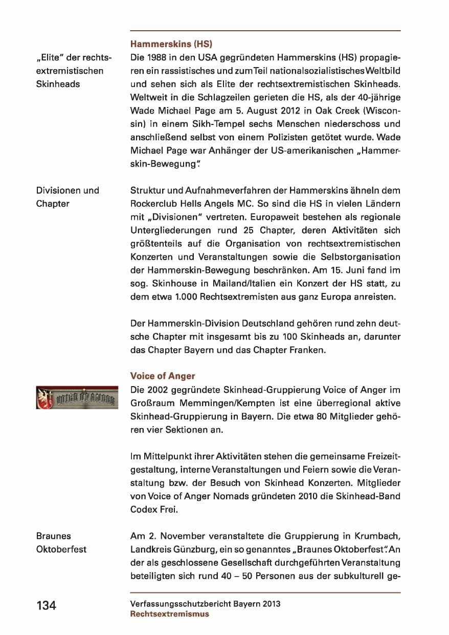 Seite 134 des Verfassungsschutzbericht 2013 Bayern