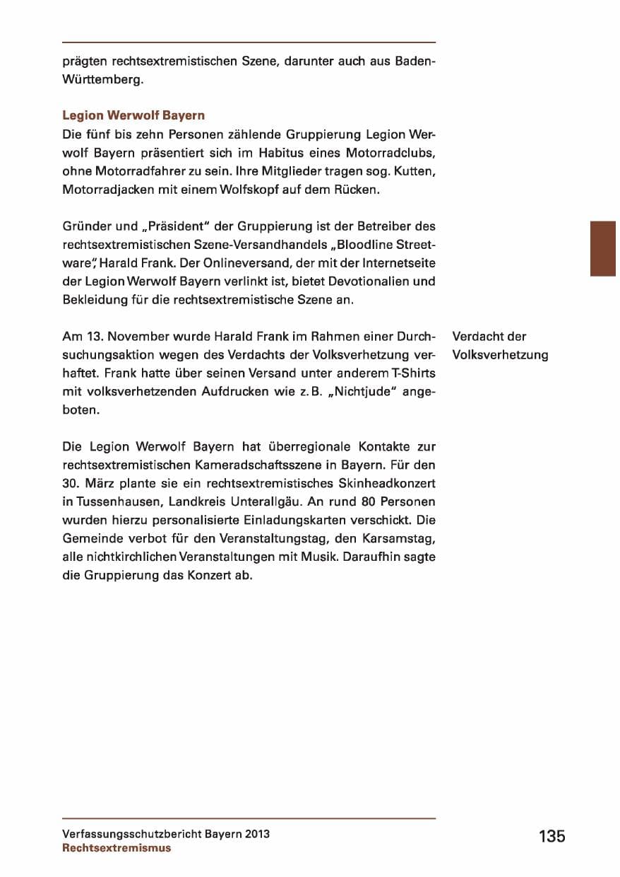 Seite 135 des Verfassungsschutzbericht 2013 Bayern