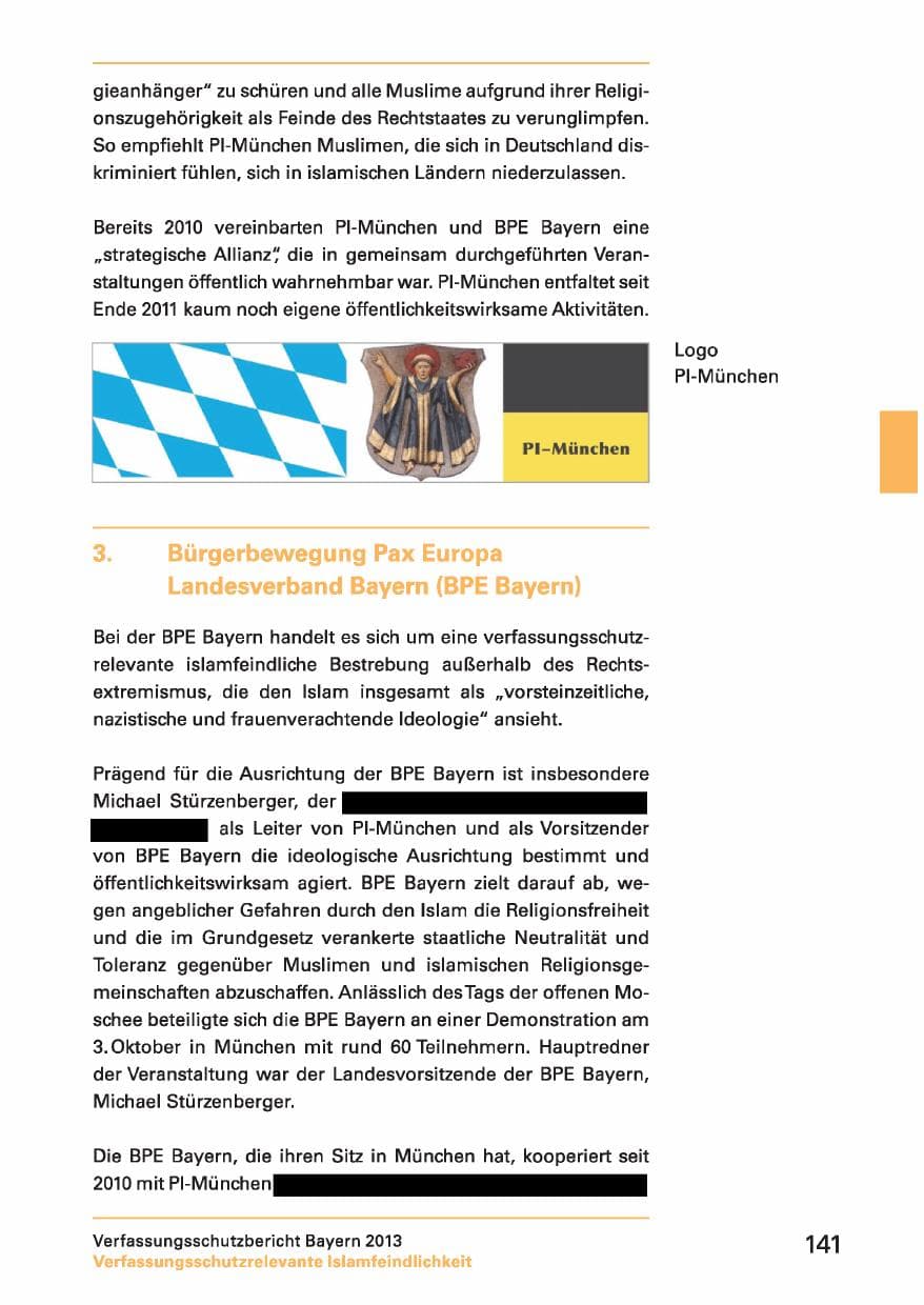 Seite 141 des Verfassungsschutzbericht 2013 Bayern