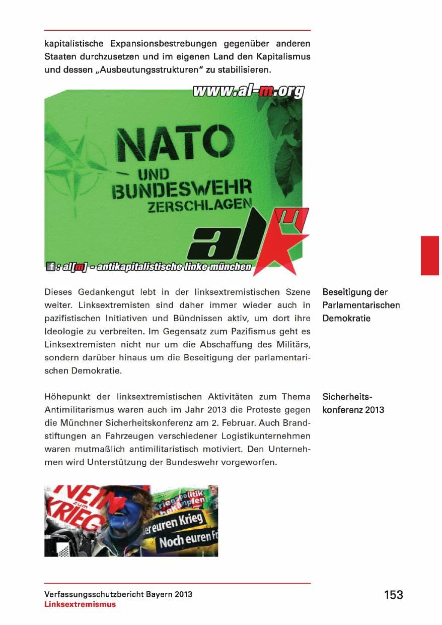 Seite 153 des Verfassungsschutzbericht 2013 Bayern
