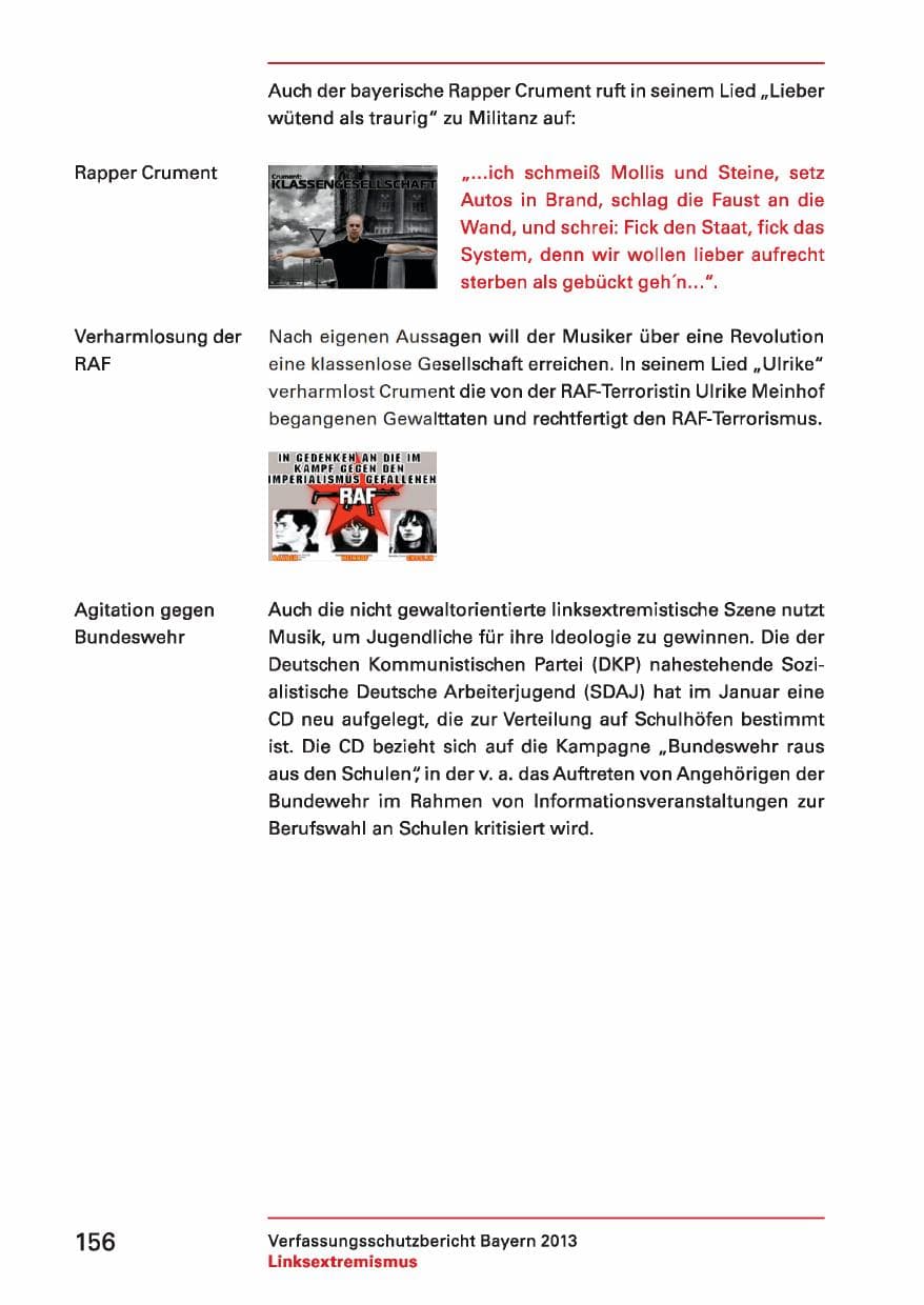 Seite 156 des Verfassungsschutzbericht 2013 Bayern