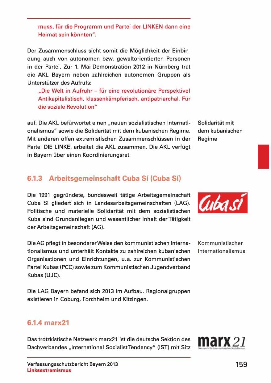Seite 159 des Verfassungsschutzbericht 2013 Bayern