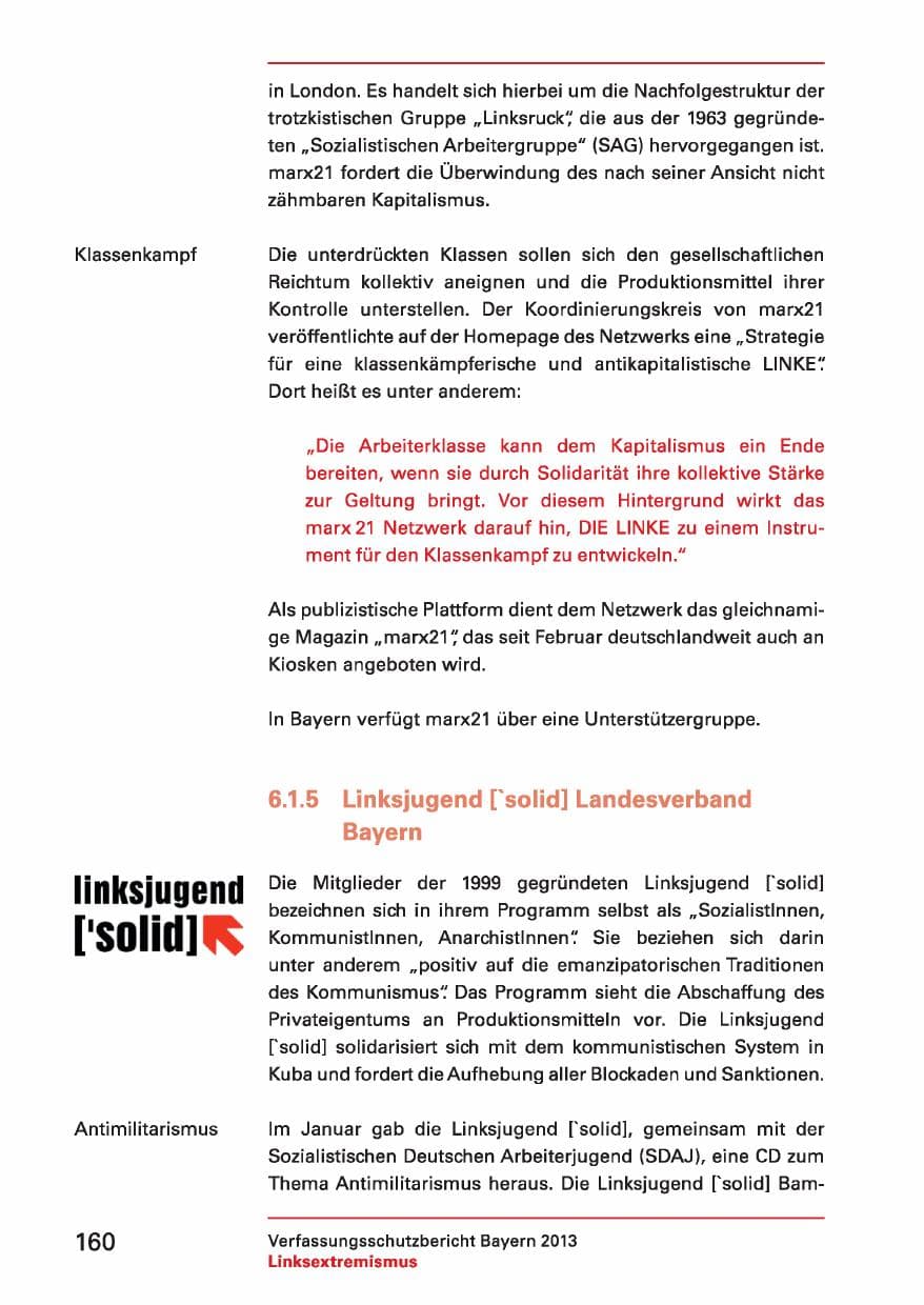 Seite 160 des Verfassungsschutzbericht 2013 Bayern