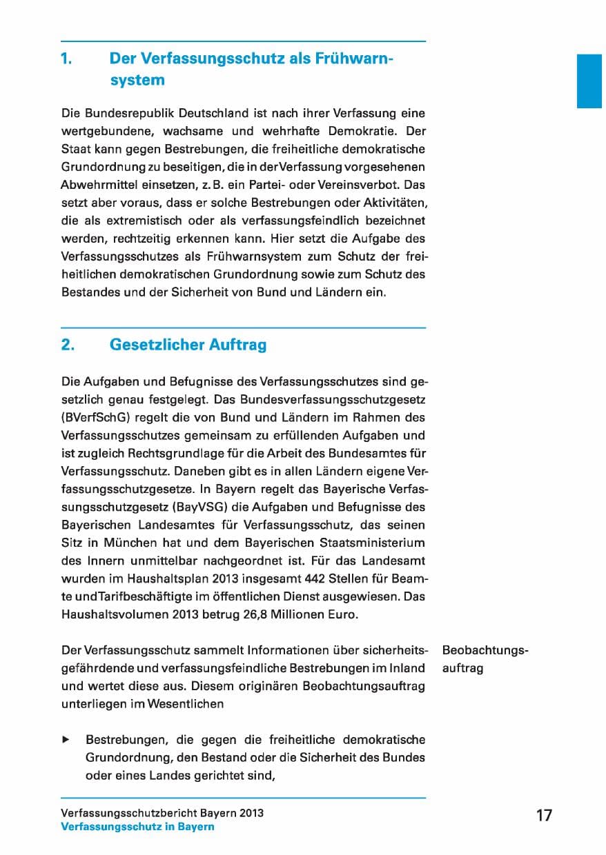 Seite 17 des Verfassungsschutzbericht 2013 Bayern