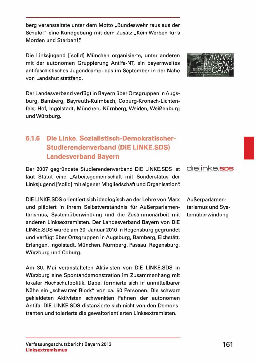 Seite 161 des Verfassungsschutzbericht 2013 Bayern