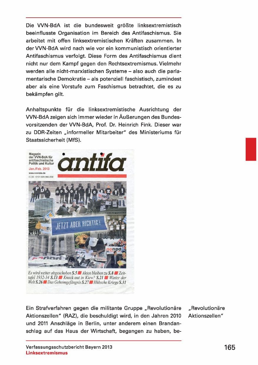 Seite 165 des Verfassungsschutzbericht 2013 Bayern