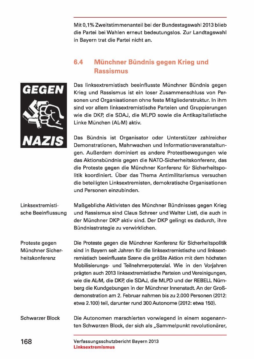Seite 168 des Verfassungsschutzbericht 2013 Bayern