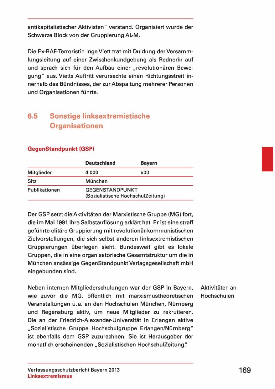 Seite 169 des Verfassungsschutzbericht 2013 Bayern