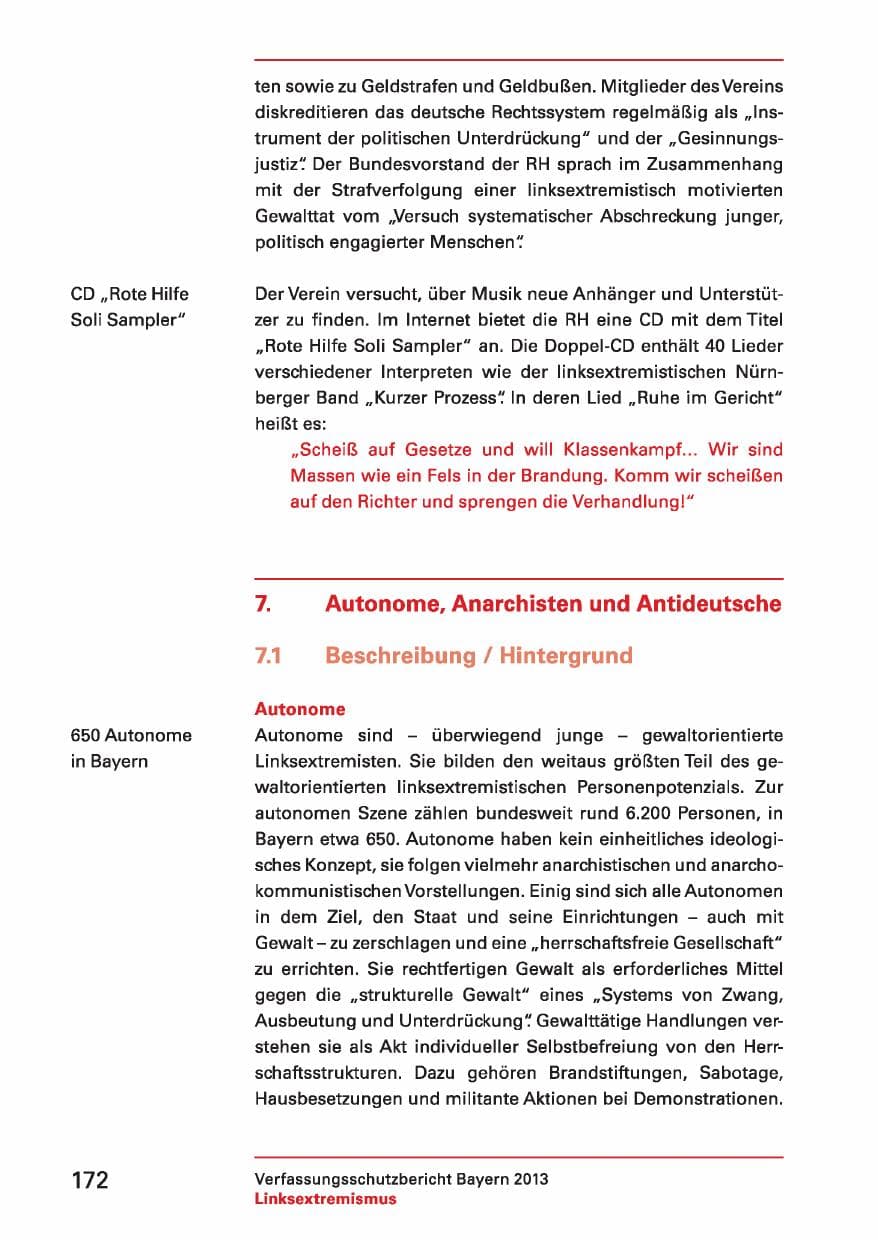 Seite 172 des Verfassungsschutzbericht 2013 Bayern