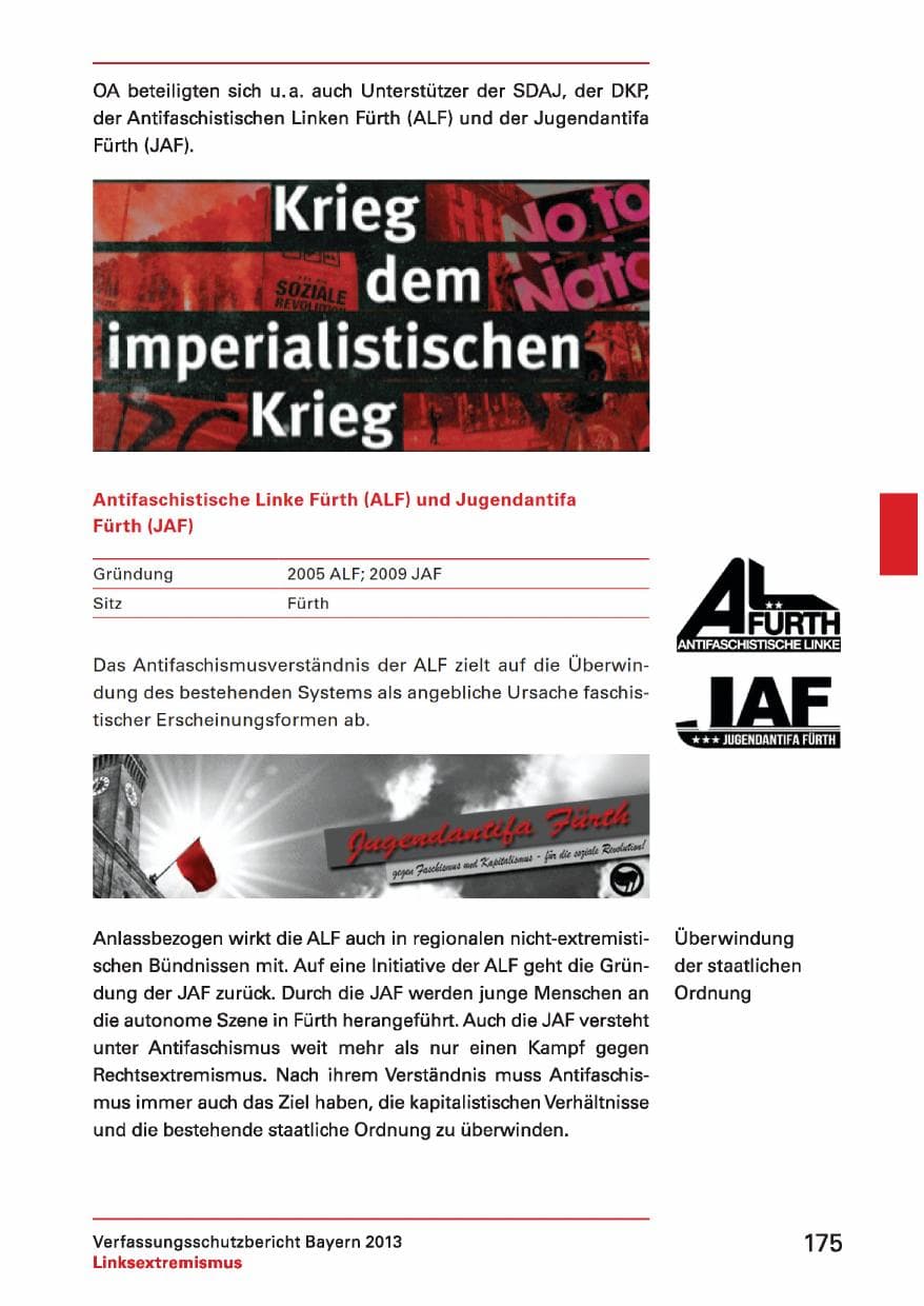 Seite 175 des Verfassungsschutzbericht 2013 Bayern