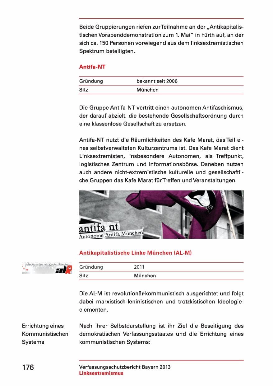 Seite 176 des Verfassungsschutzbericht 2013 Bayern