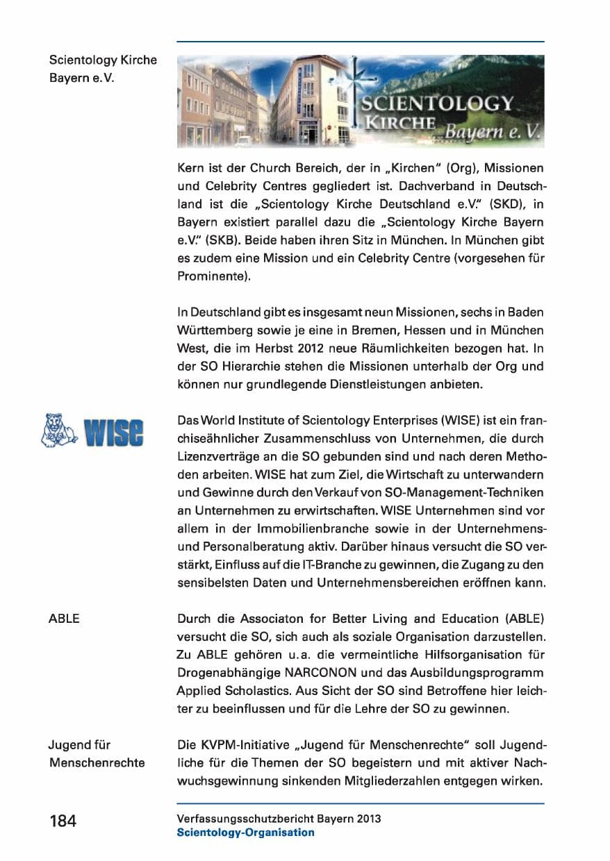 Seite 184 des Verfassungsschutzbericht 2013 Bayern