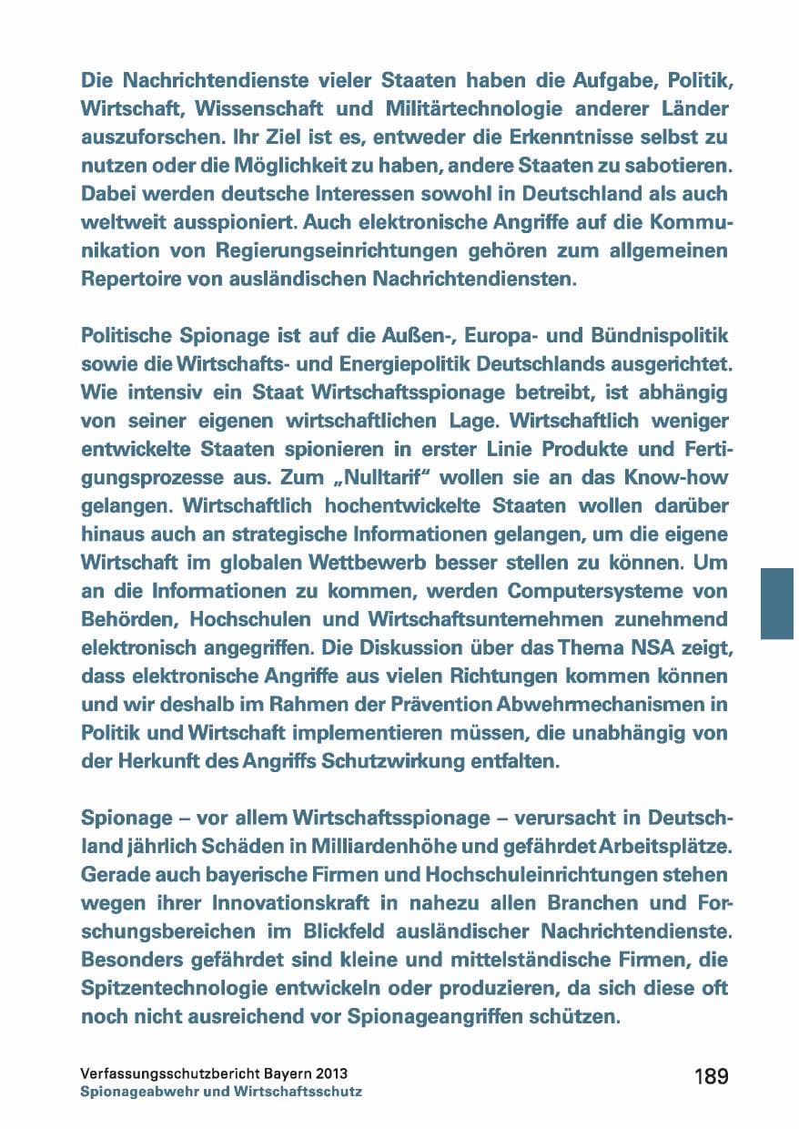 Seite 189 des Verfassungsschutzbericht 2013 Bayern