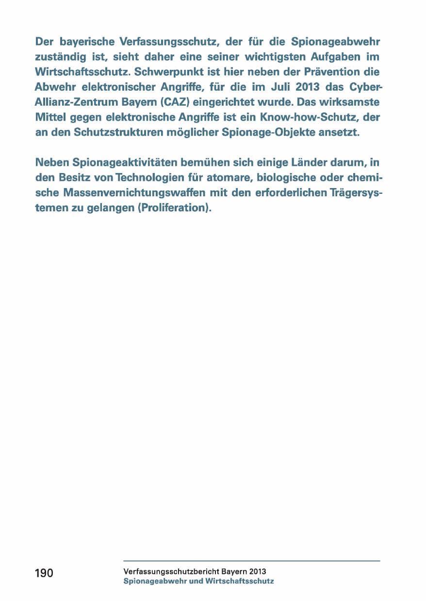 Seite 190 des Verfassungsschutzbericht 2013 Bayern