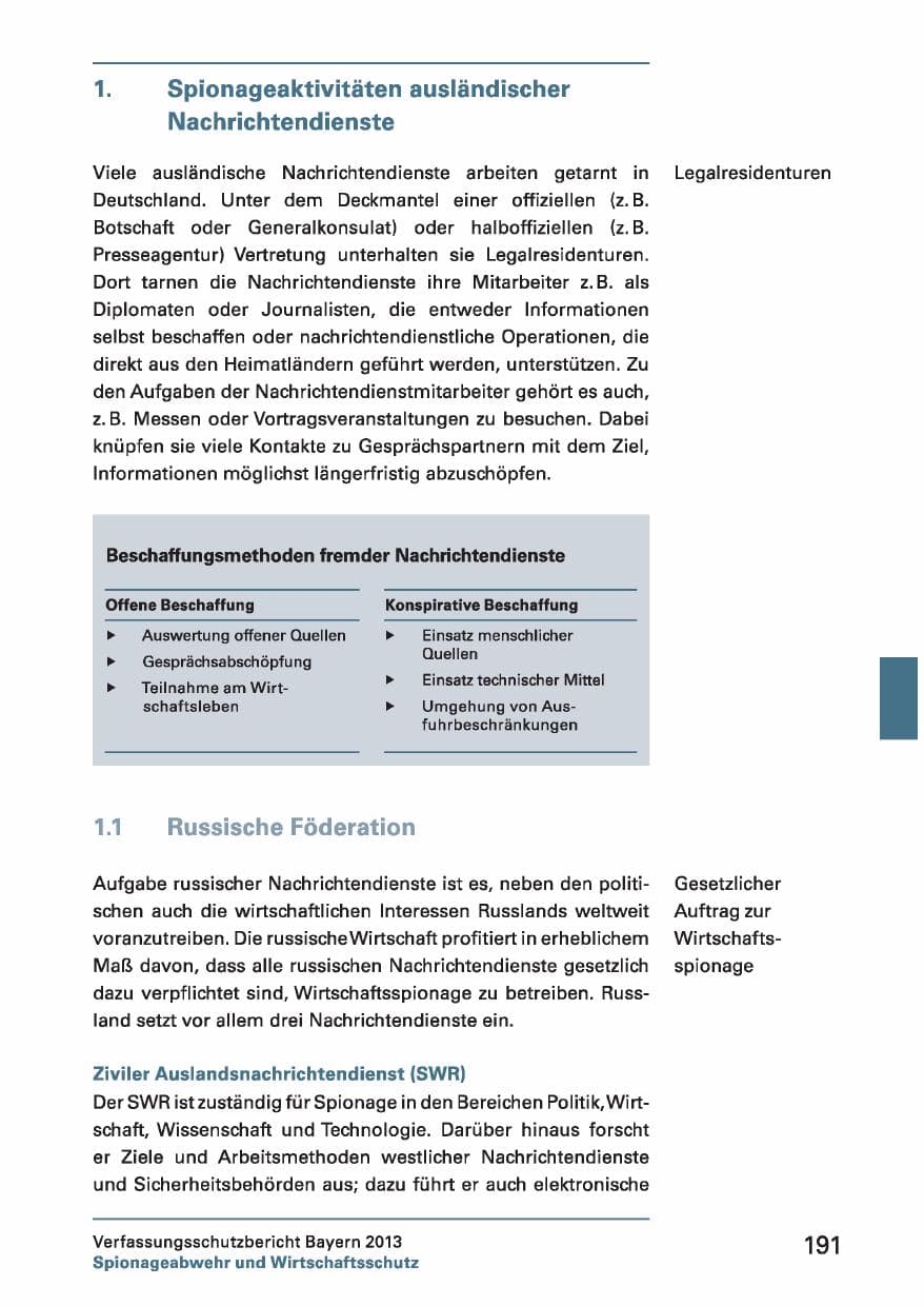 Seite 191 des Verfassungsschutzbericht 2013 Bayern