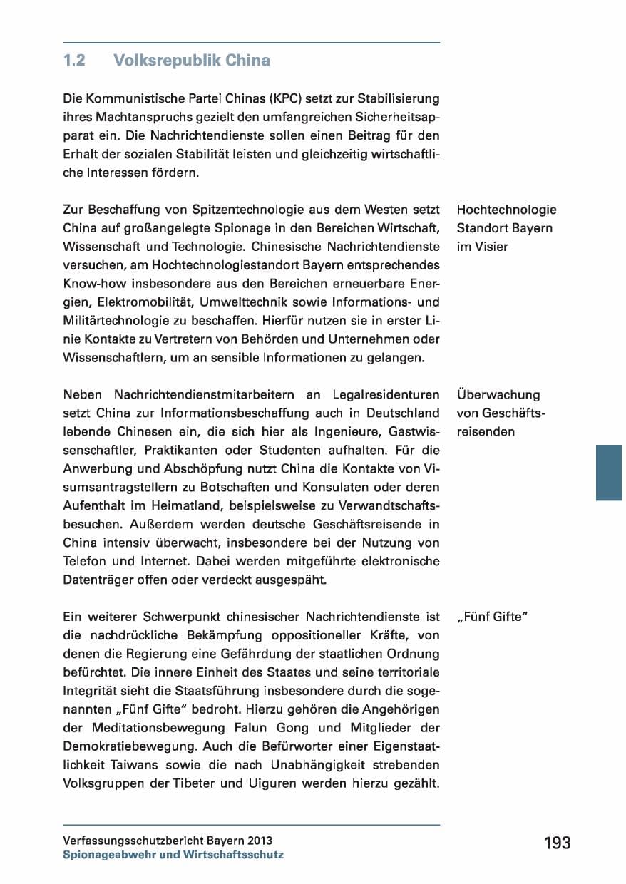 Seite 193 des Verfassungsschutzbericht 2013 Bayern