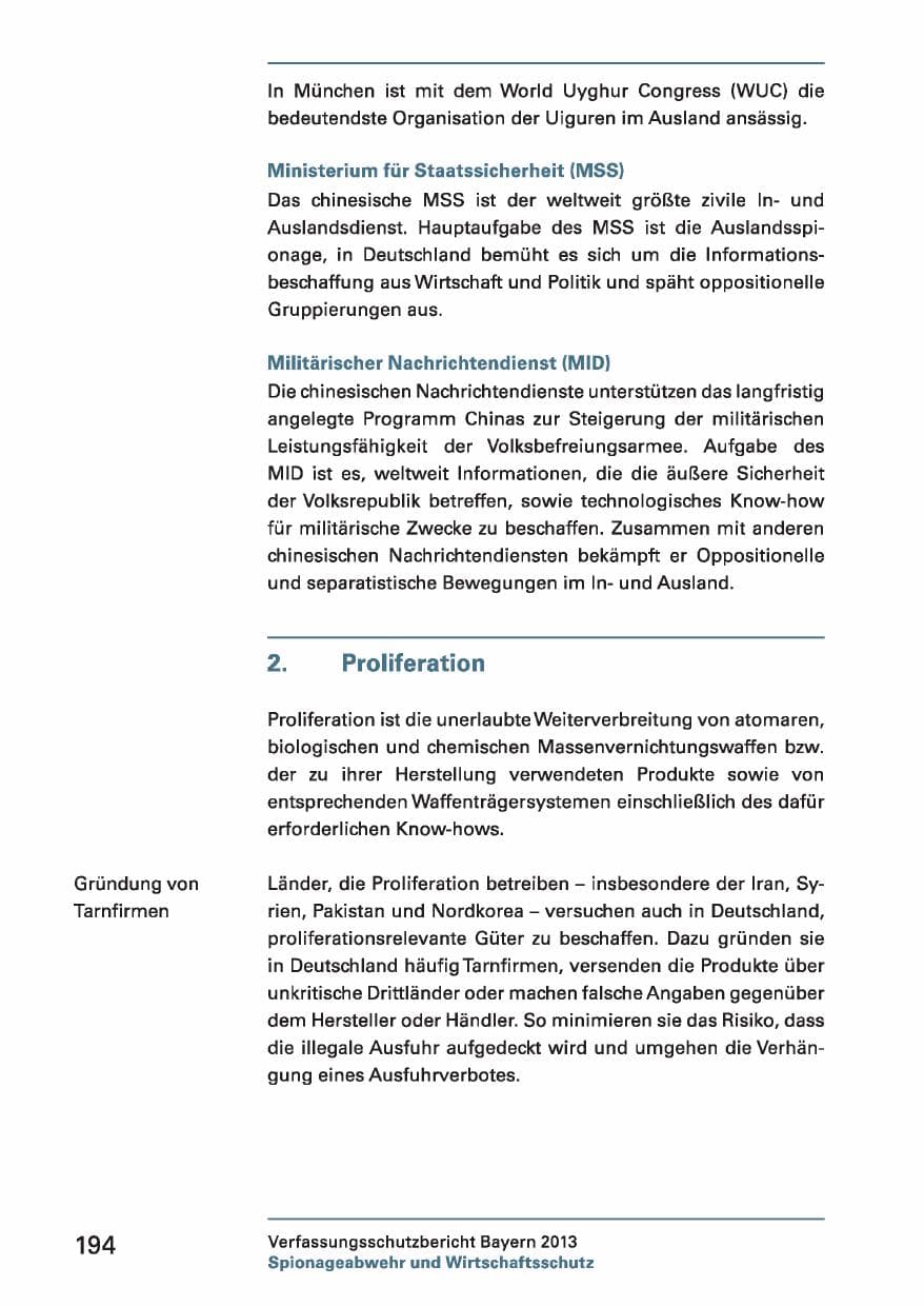Seite 194 des Verfassungsschutzbericht 2013 Bayern