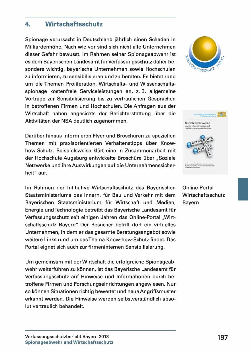 Seite 197 des Verfassungsschutzbericht 2013 Bayern