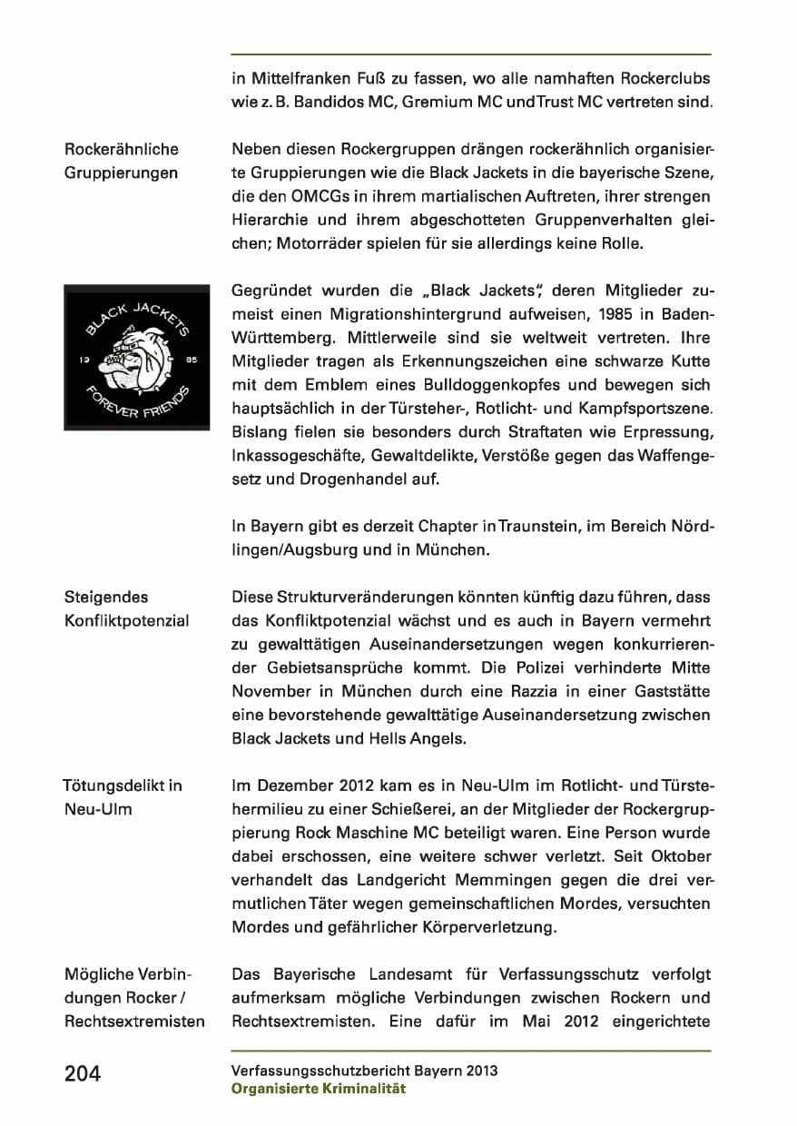 Seite 204 des Verfassungsschutzbericht 2013 Bayern