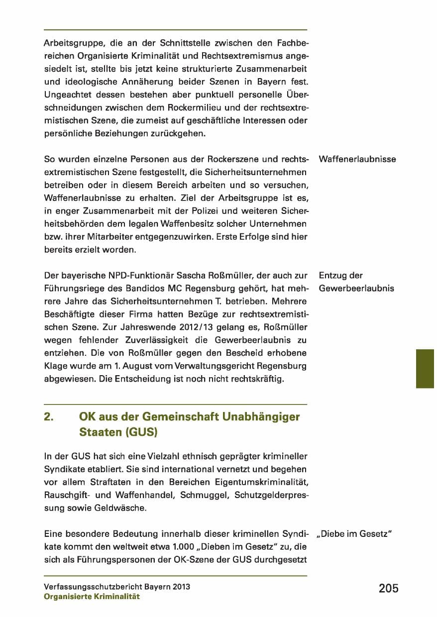 Seite 205 des Verfassungsschutzbericht 2013 Bayern