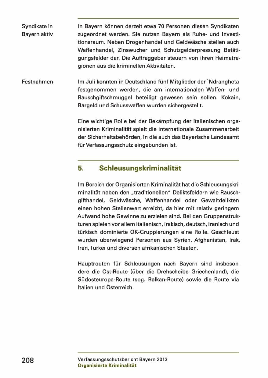 Seite 208 des Verfassungsschutzbericht 2013 Bayern