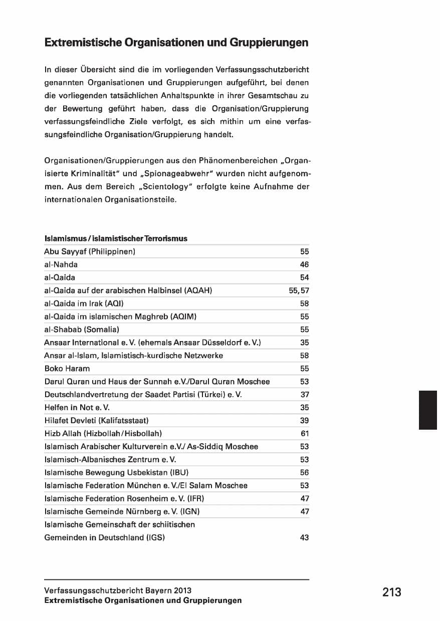 Seite 213 des Verfassungsschutzbericht 2013 Bayern