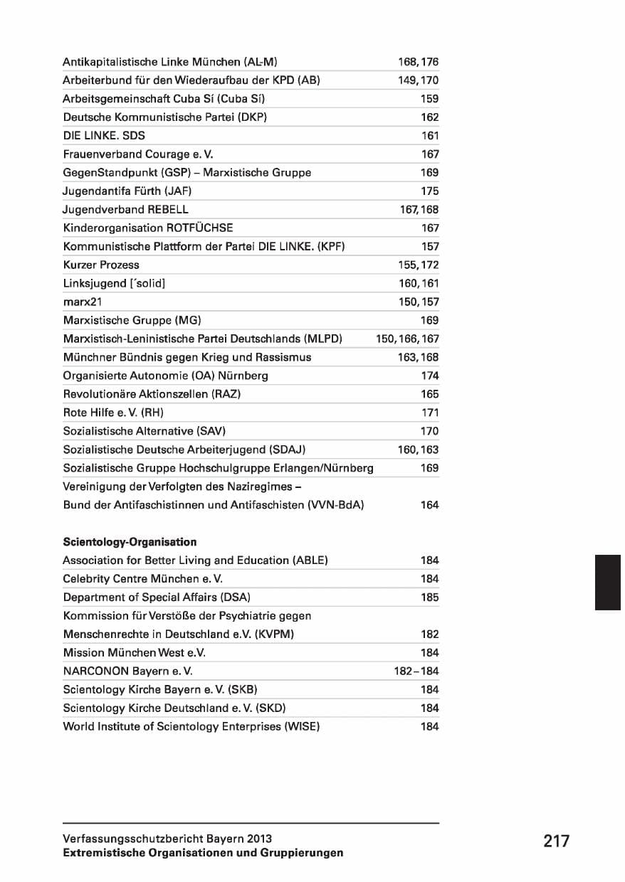 Seite 217 des Verfassungsschutzbericht 2013 Bayern