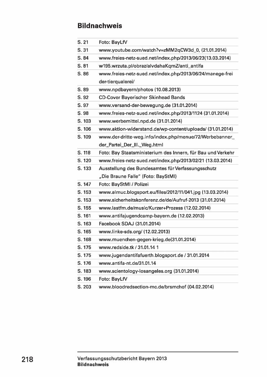 Seite 218 des Verfassungsschutzbericht 2013 Bayern