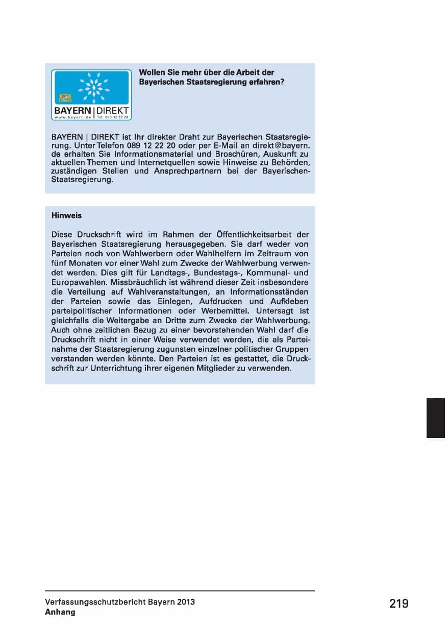 Seite 219 des Verfassungsschutzbericht 2013 Bayern