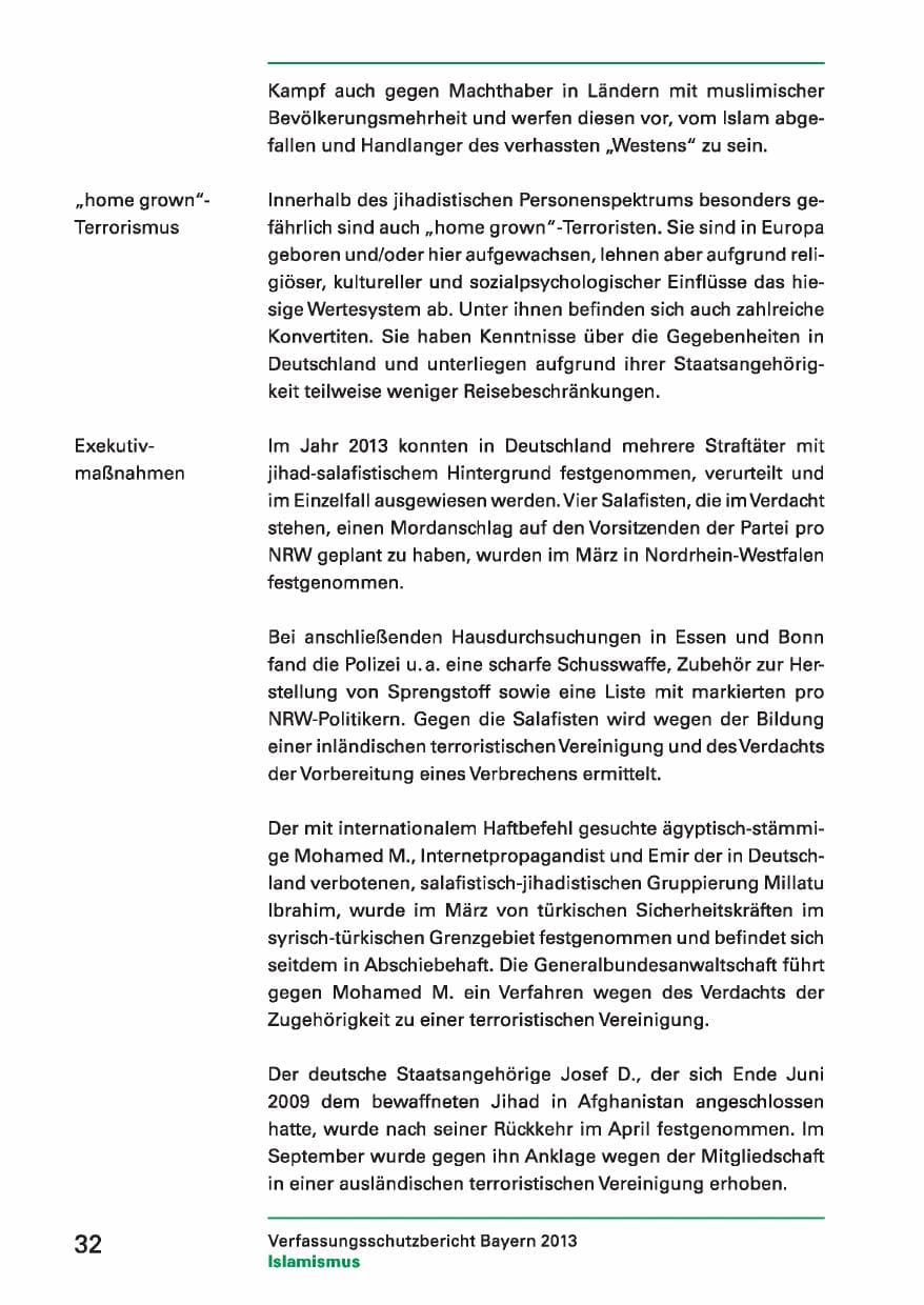 Seite 32 des Verfassungsschutzbericht 2013 Bayern