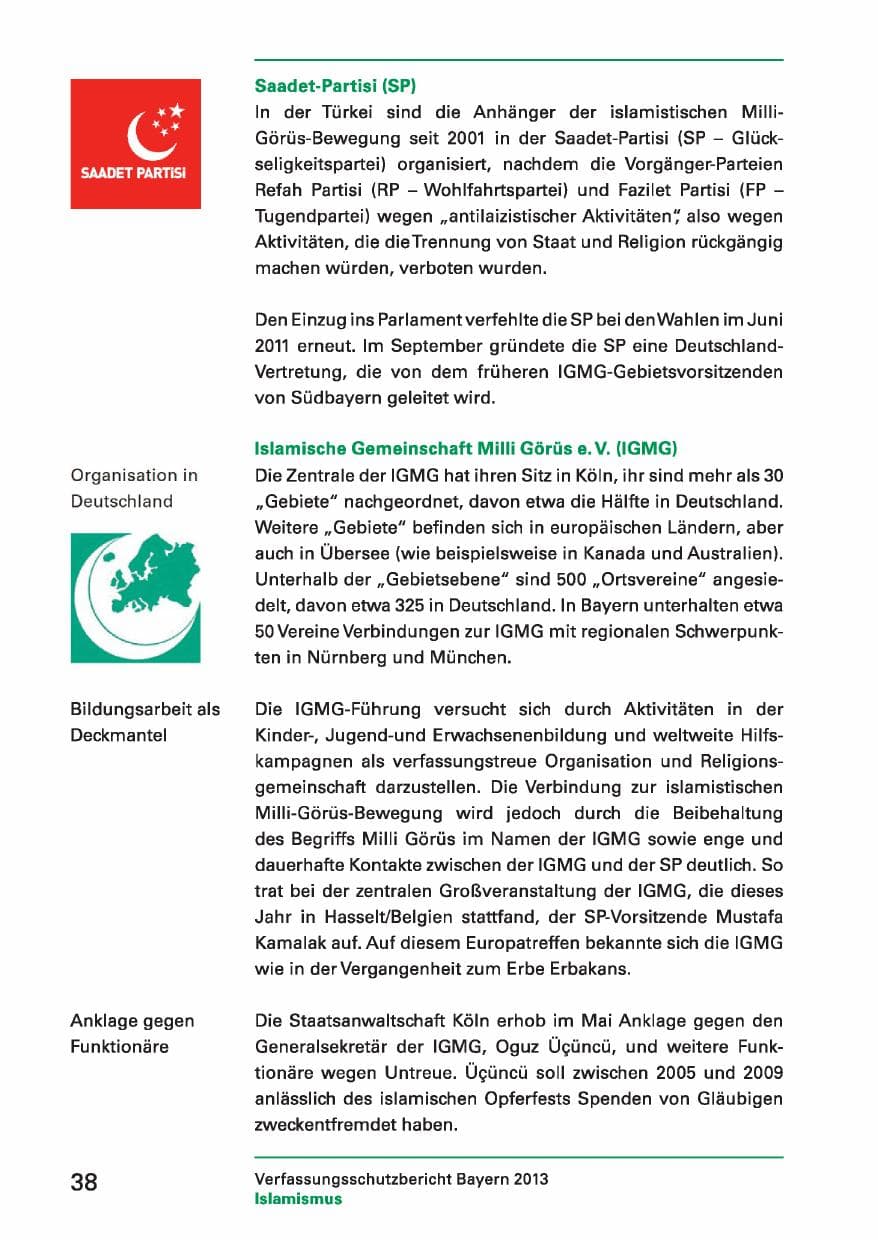 Seite 38 des Verfassungsschutzbericht 2013 Bayern