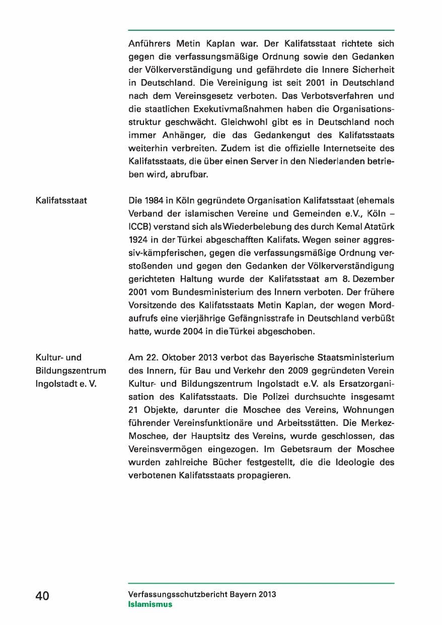 Seite 40 des Verfassungsschutzbericht 2013 Bayern
