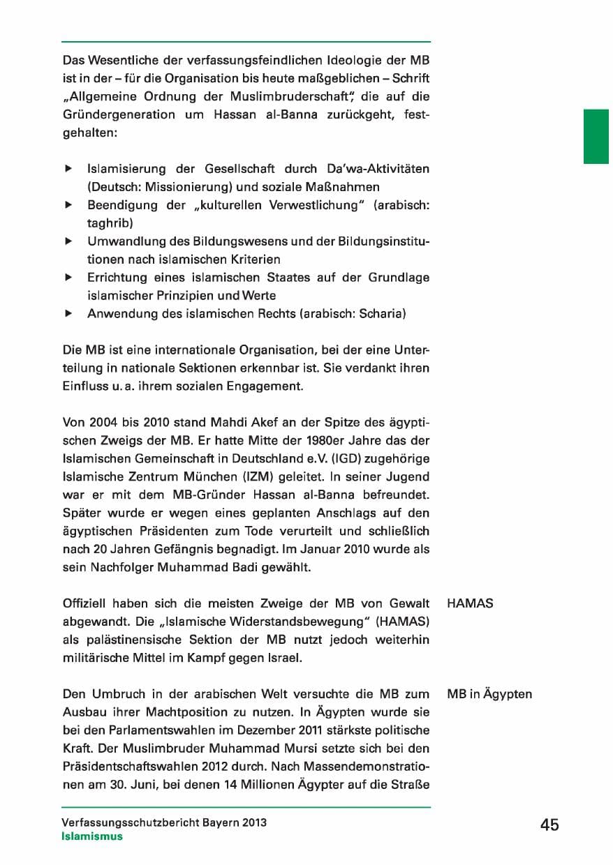 Seite 45 des Verfassungsschutzbericht 2013 Bayern
