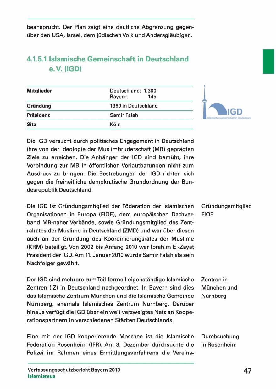 Seite 47 des Verfassungsschutzbericht 2013 Bayern