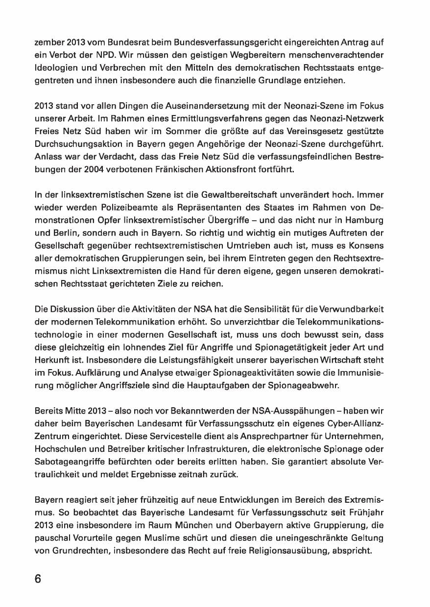 Seite 6 des Verfassungsschutzbericht 2013 Bayern