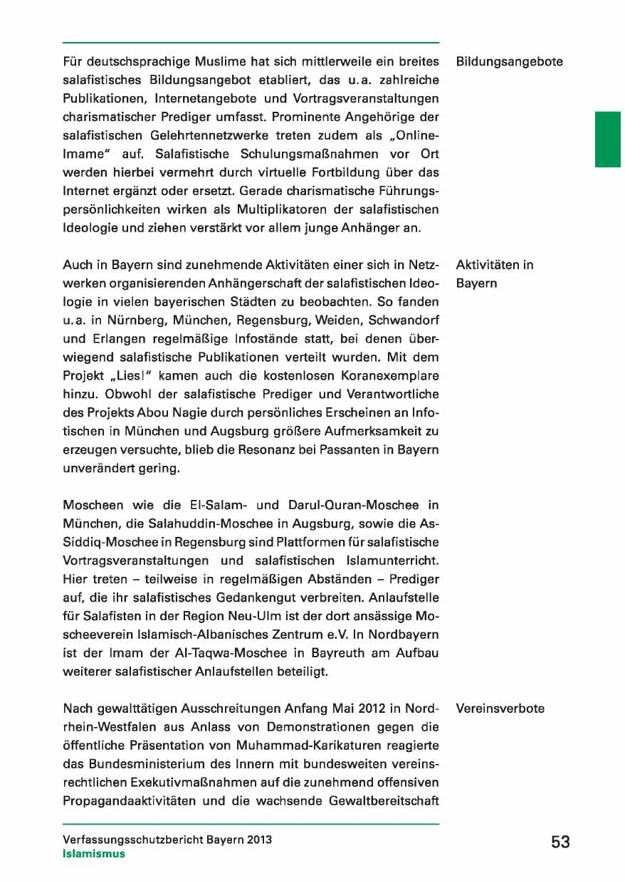Seite 53 des Verfassungsschutzbericht 2013 Bayern