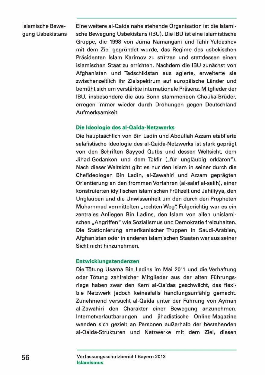 Seite 56 des Verfassungsschutzbericht 2013 Bayern
