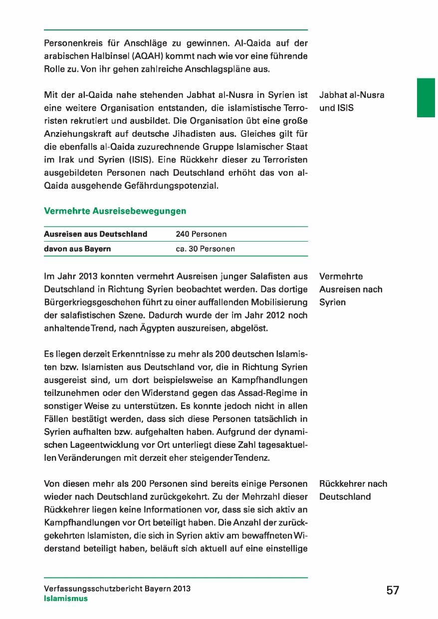 Seite 57 des Verfassungsschutzbericht 2013 Bayern