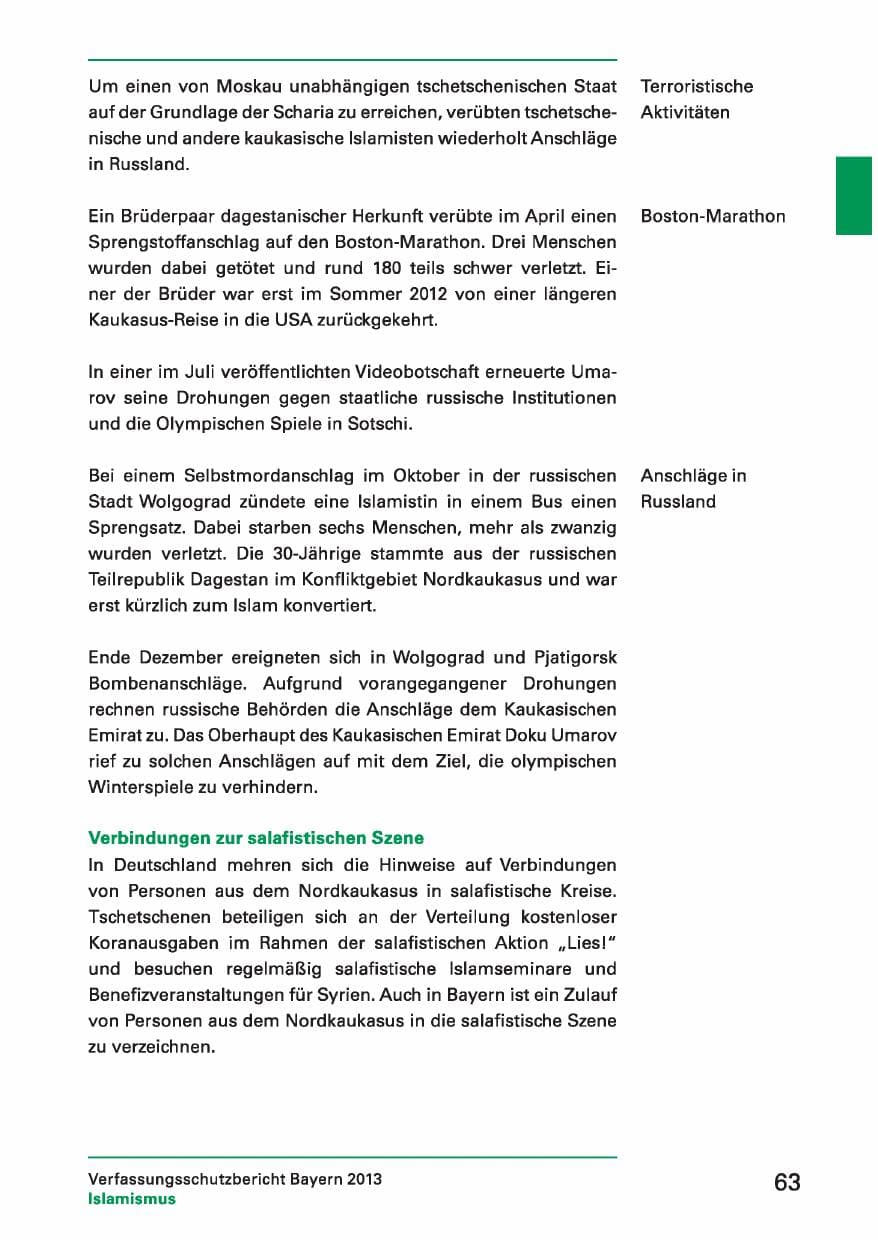 Seite 63 des Verfassungsschutzbericht 2013 Bayern