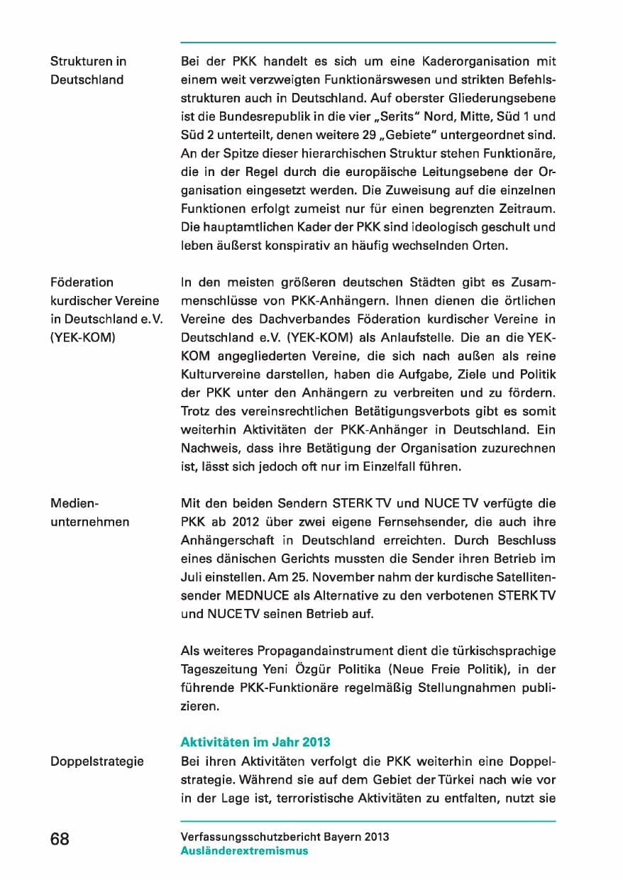 Seite 68 des Verfassungsschutzbericht 2013 Bayern