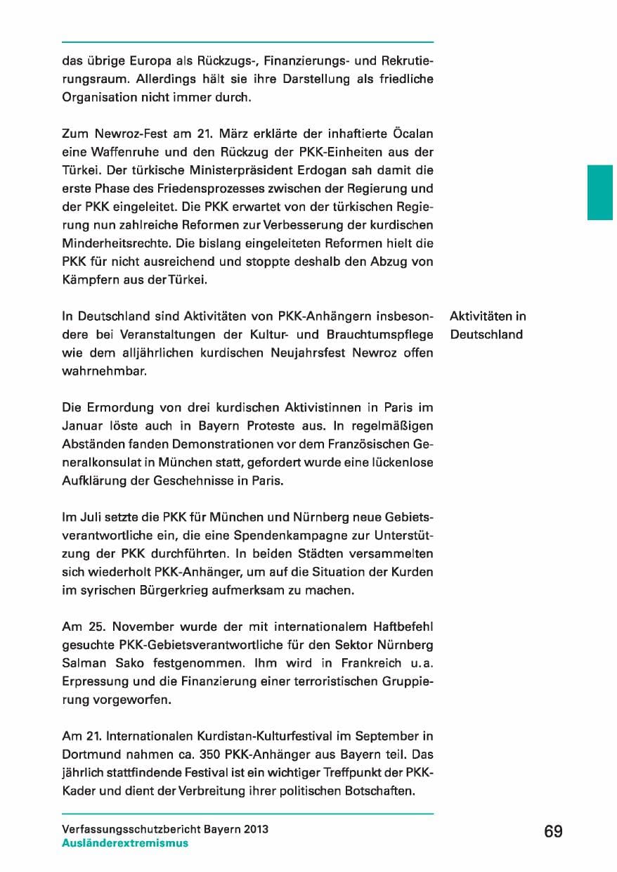 Seite 69 des Verfassungsschutzbericht 2013 Bayern