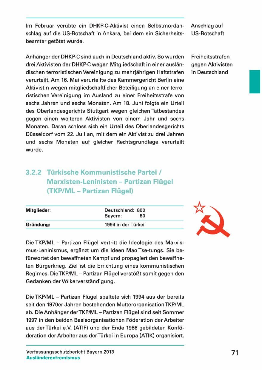 Seite 71 des Verfassungsschutzbericht 2013 Bayern