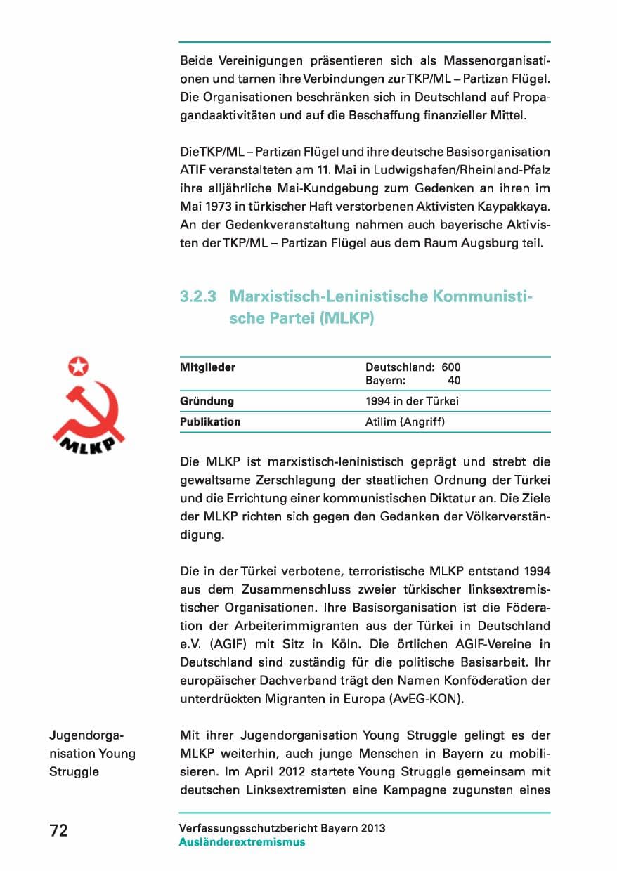 Seite 72 des Verfassungsschutzbericht 2013 Bayern