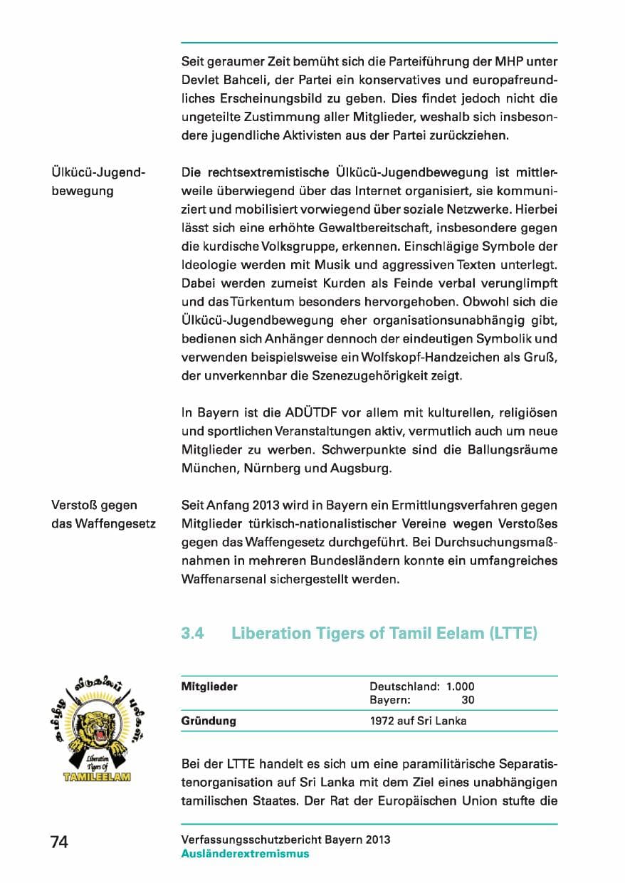 Seite 74 des Verfassungsschutzbericht 2013 Bayern