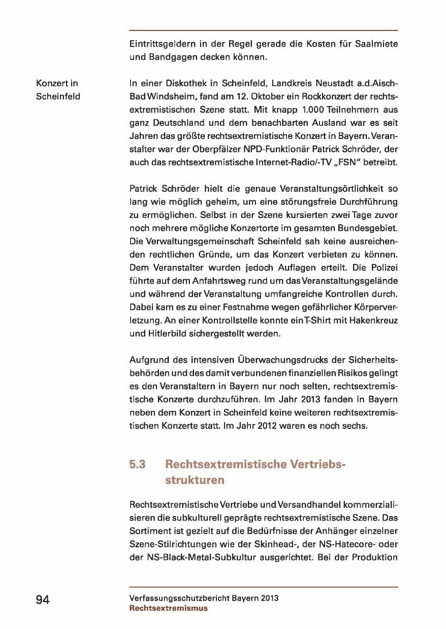 Seite 94 des Verfassungsschutzbericht 2013 Bayern