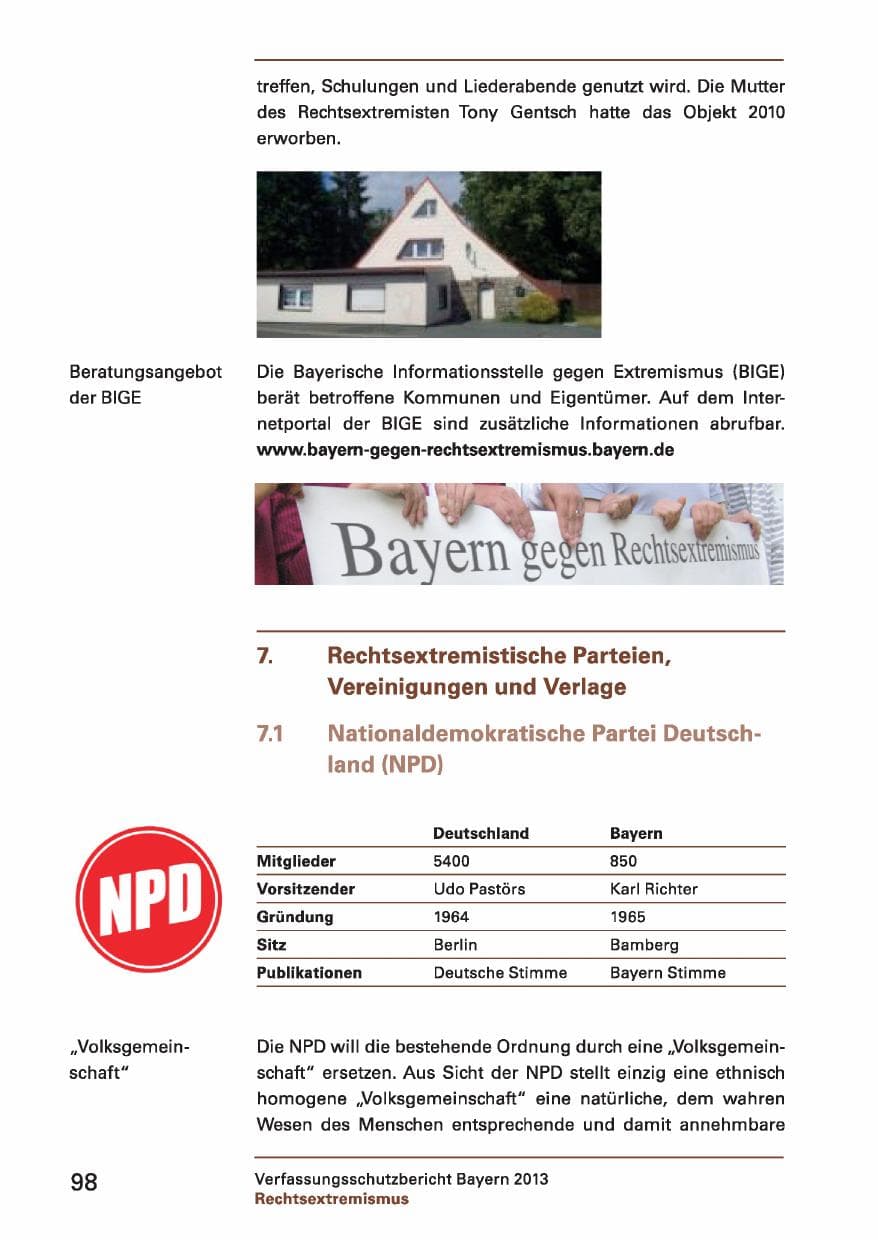 Seite 98 des Verfassungsschutzbericht 2013 Bayern