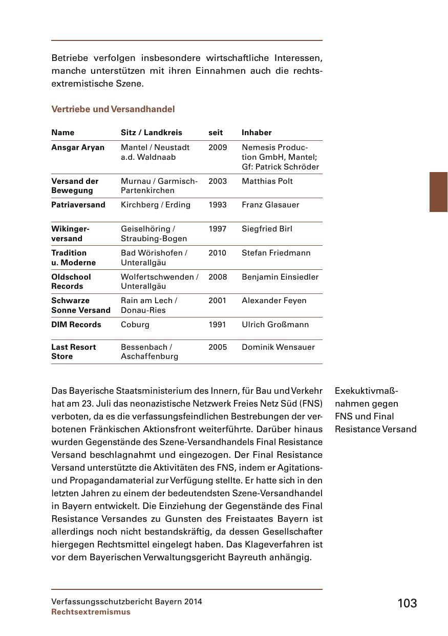 Seite 105 des Verfassungsschutzbericht 2014 Bayern