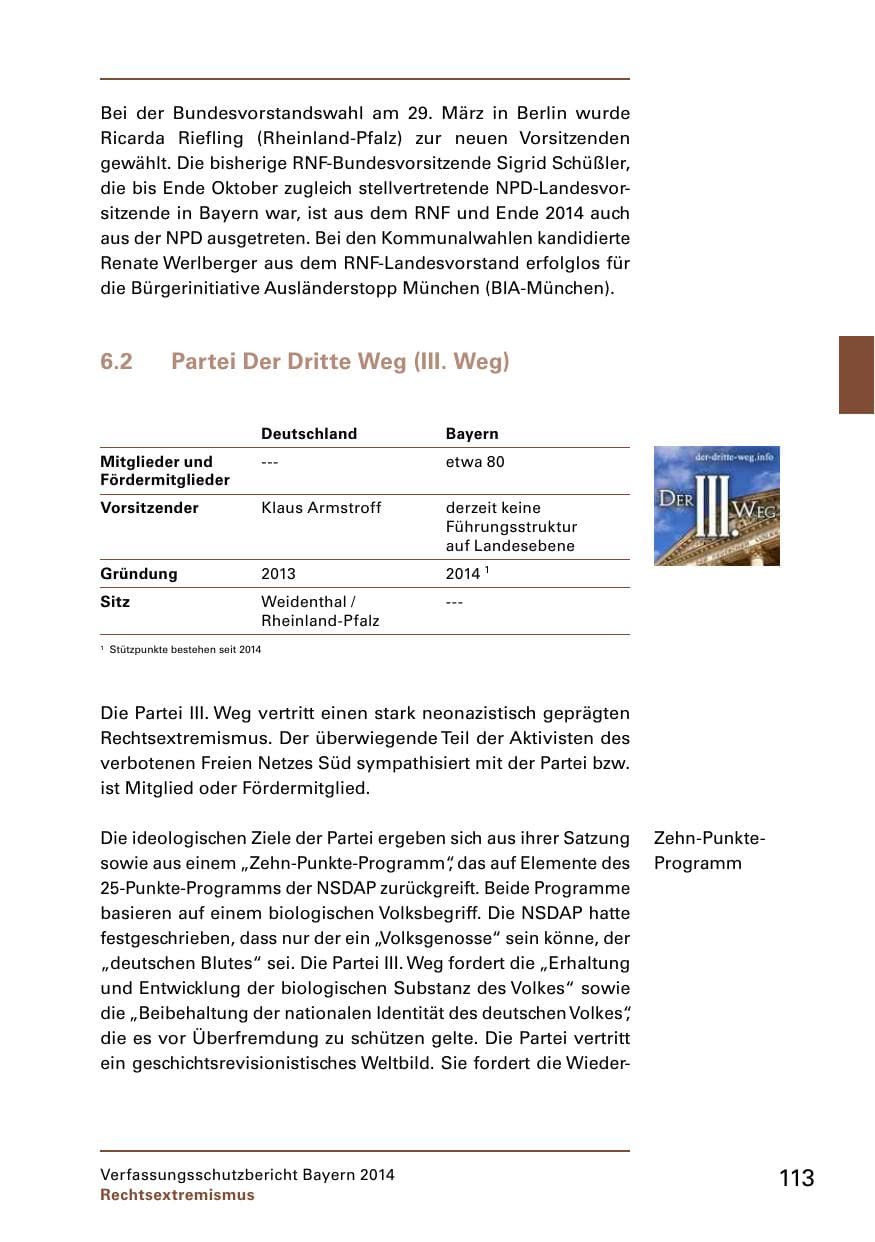 Seite 115 des Verfassungsschutzbericht 2014 Bayern
