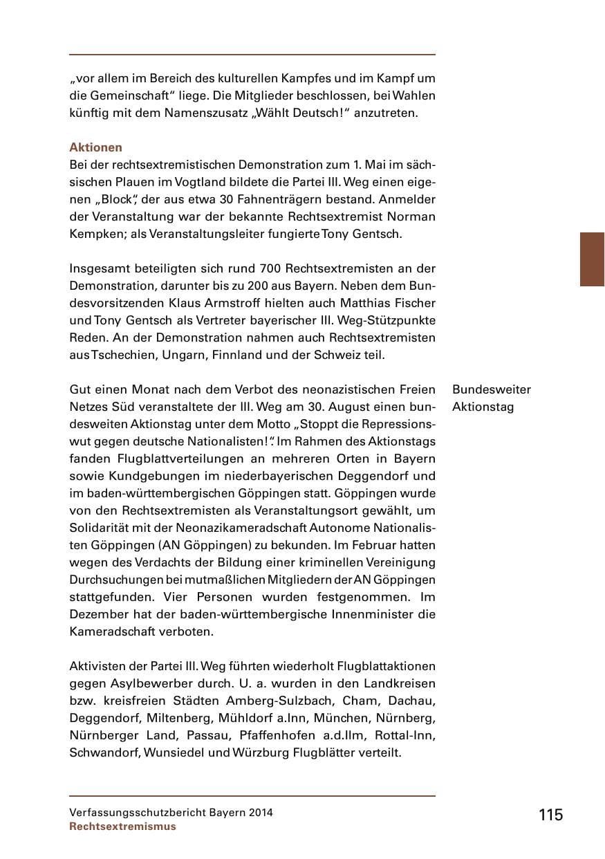 Seite 117 des Verfassungsschutzbericht 2014 Bayern