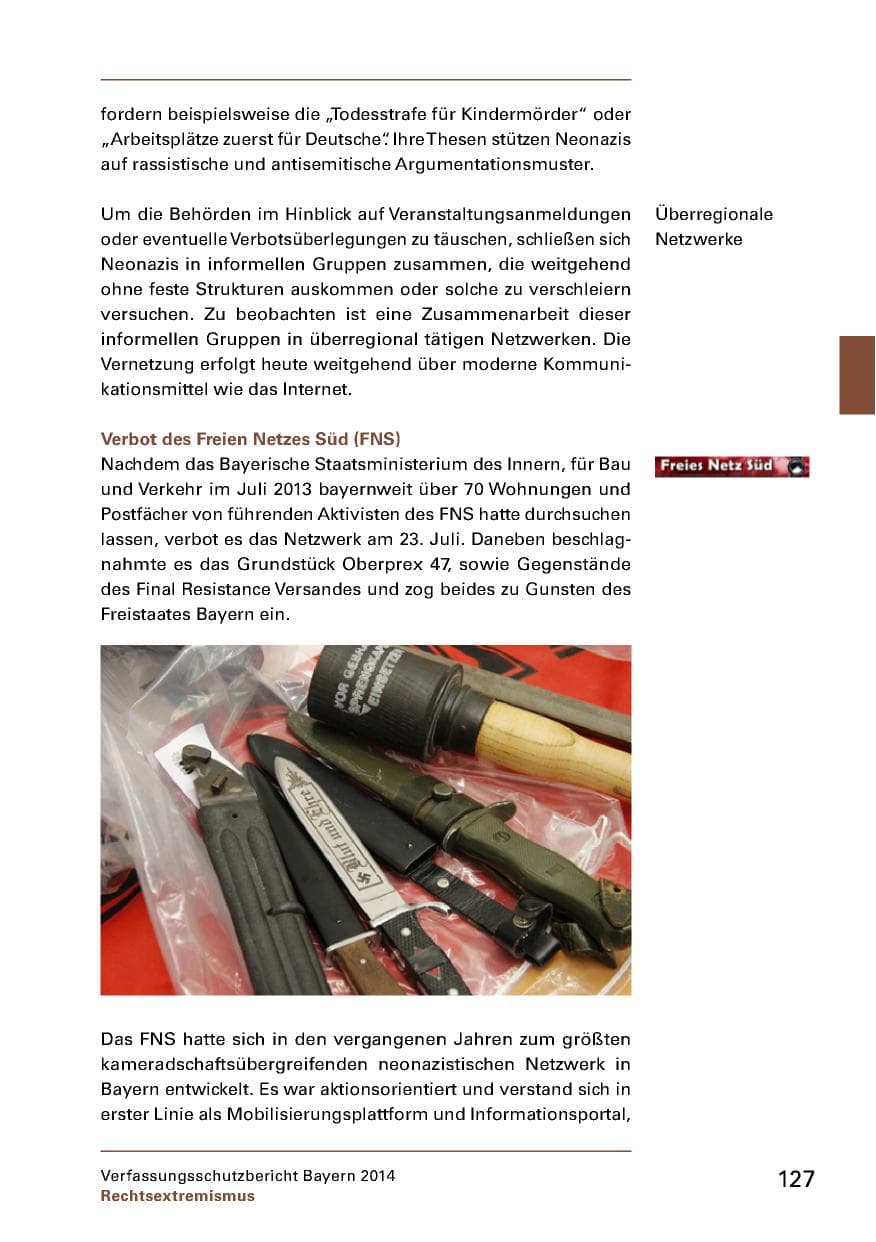 Seite 129 des Verfassungsschutzbericht 2014 Bayern